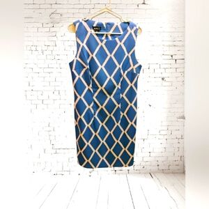  ALYX Womens  Shesth Dress Blue White Geometric Stretch Scoop Sleeveless Size 12
